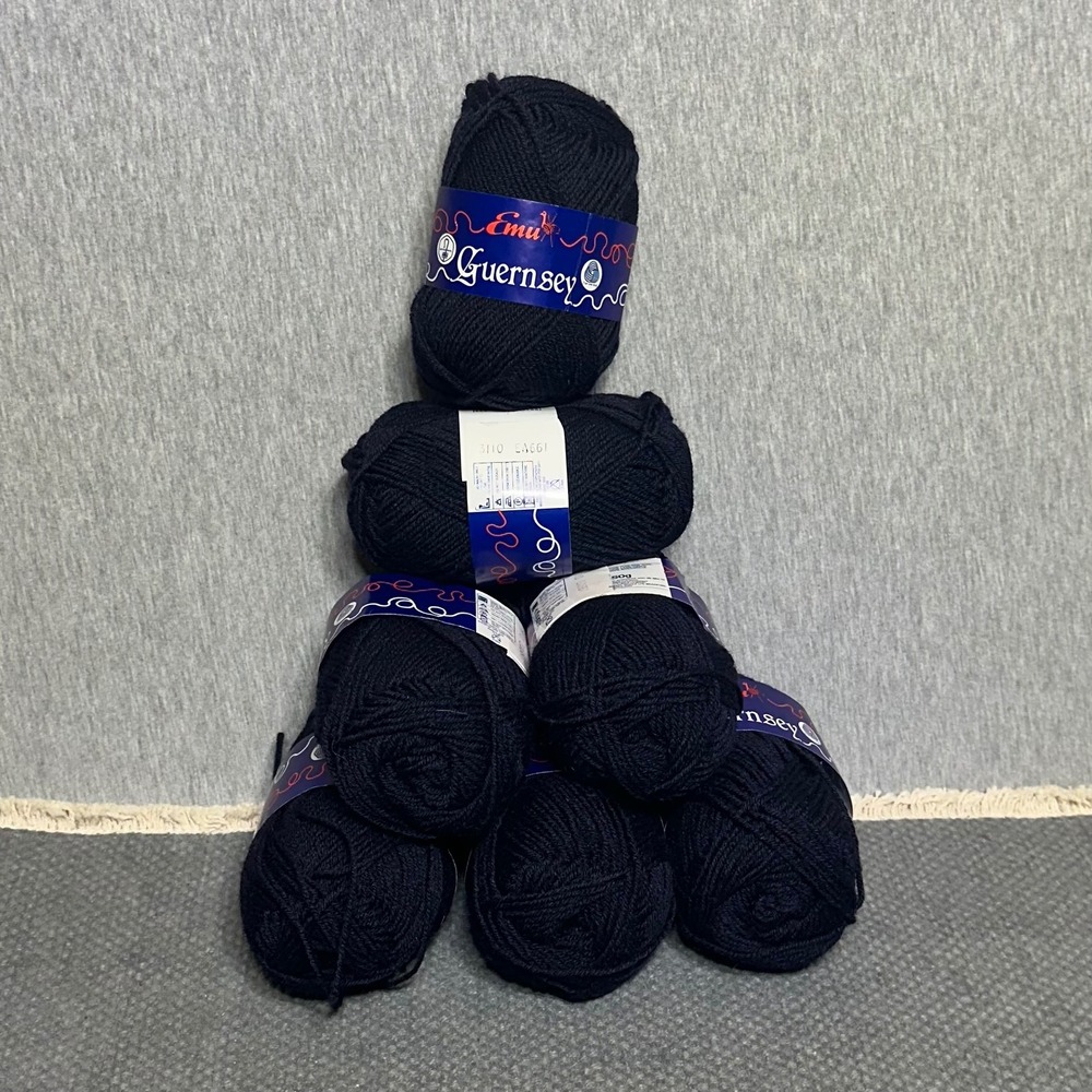 VTG Emu Guernsey 100% Pure New Wool Yarn Navy Blue 50g 7 Skeins Made in England
